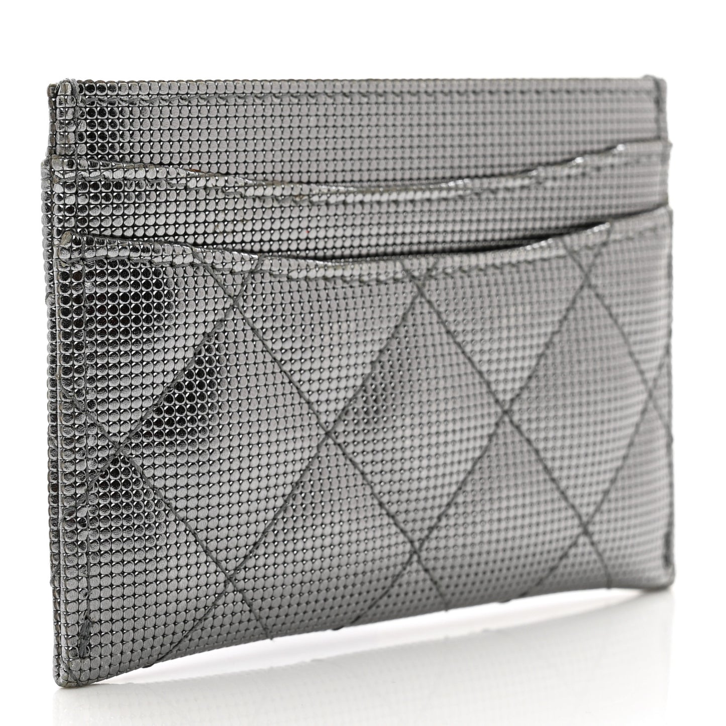 Metallic Calfskin Pixel Effect Card Holder Dark Silver