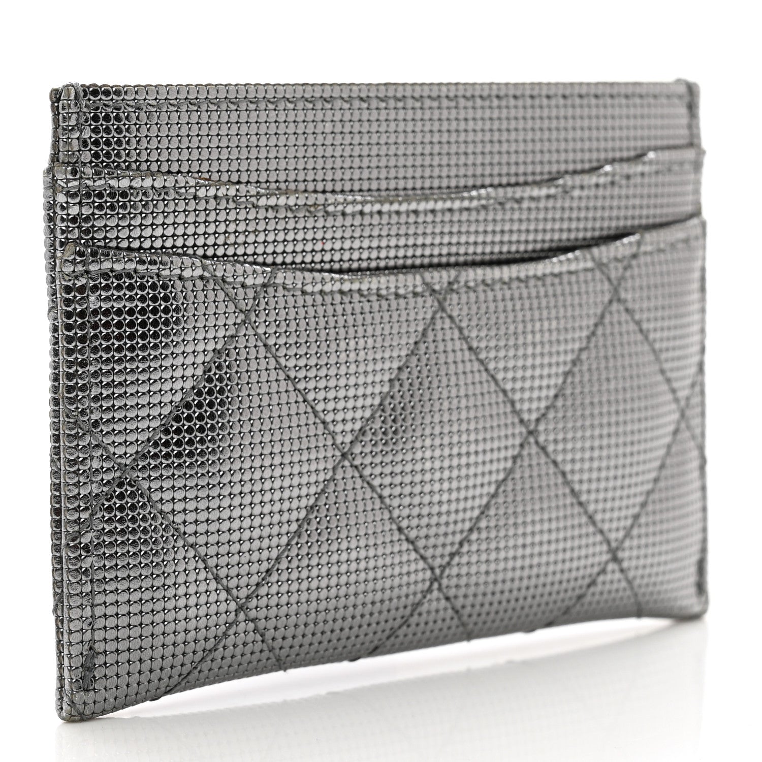 Chanel Metallic Calfskin Pixel Effect Card Holder Dark Silver 3 of 8