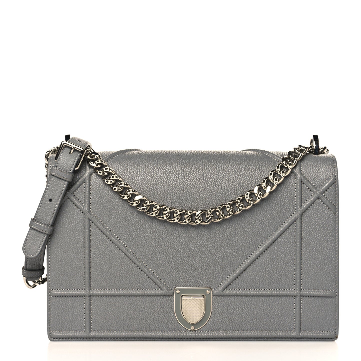 Grained Calfskin Large Diorama Flap Bag Grey