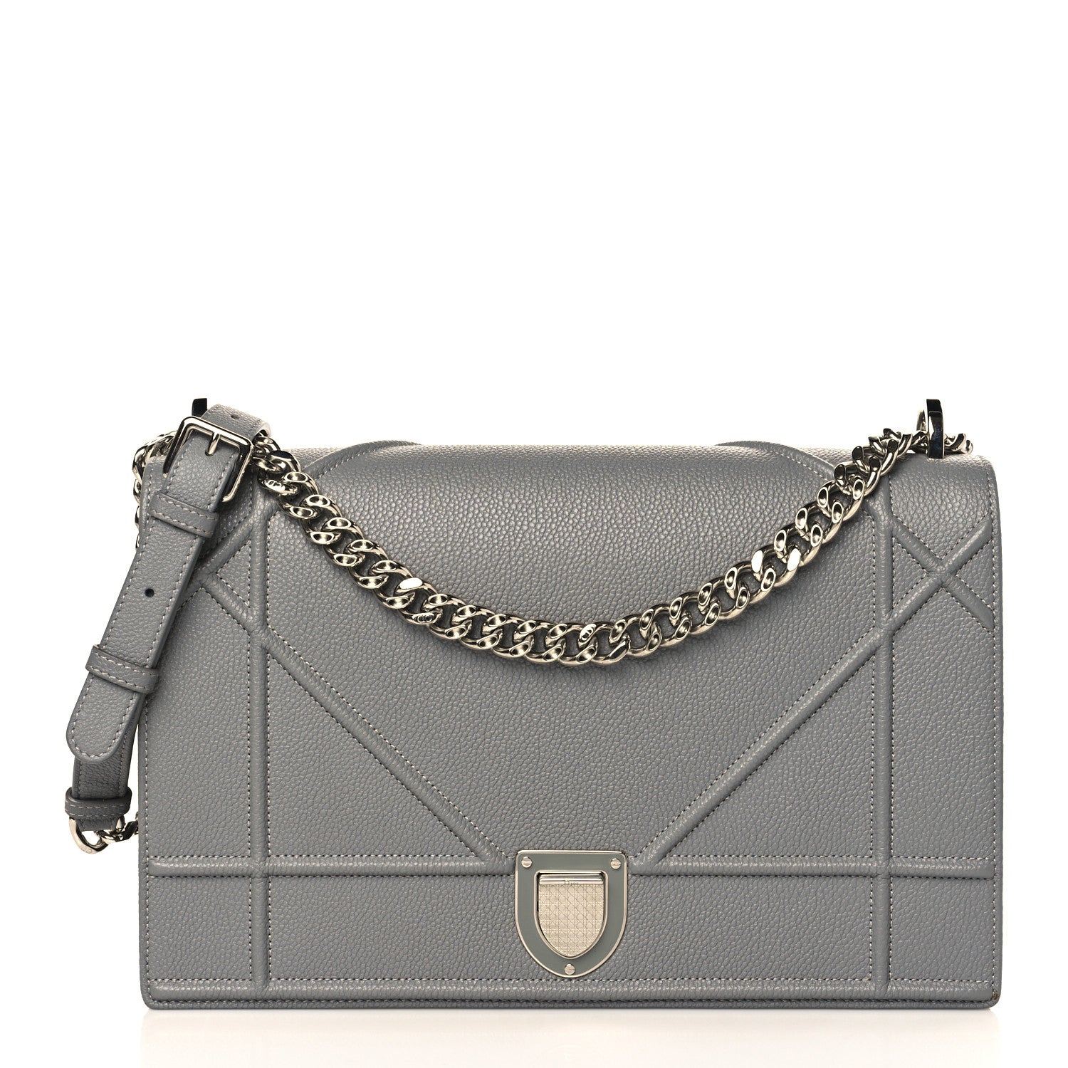 Christian Dior Grained Calfskin Large Diorama Flap Bag Grey 1 of 9