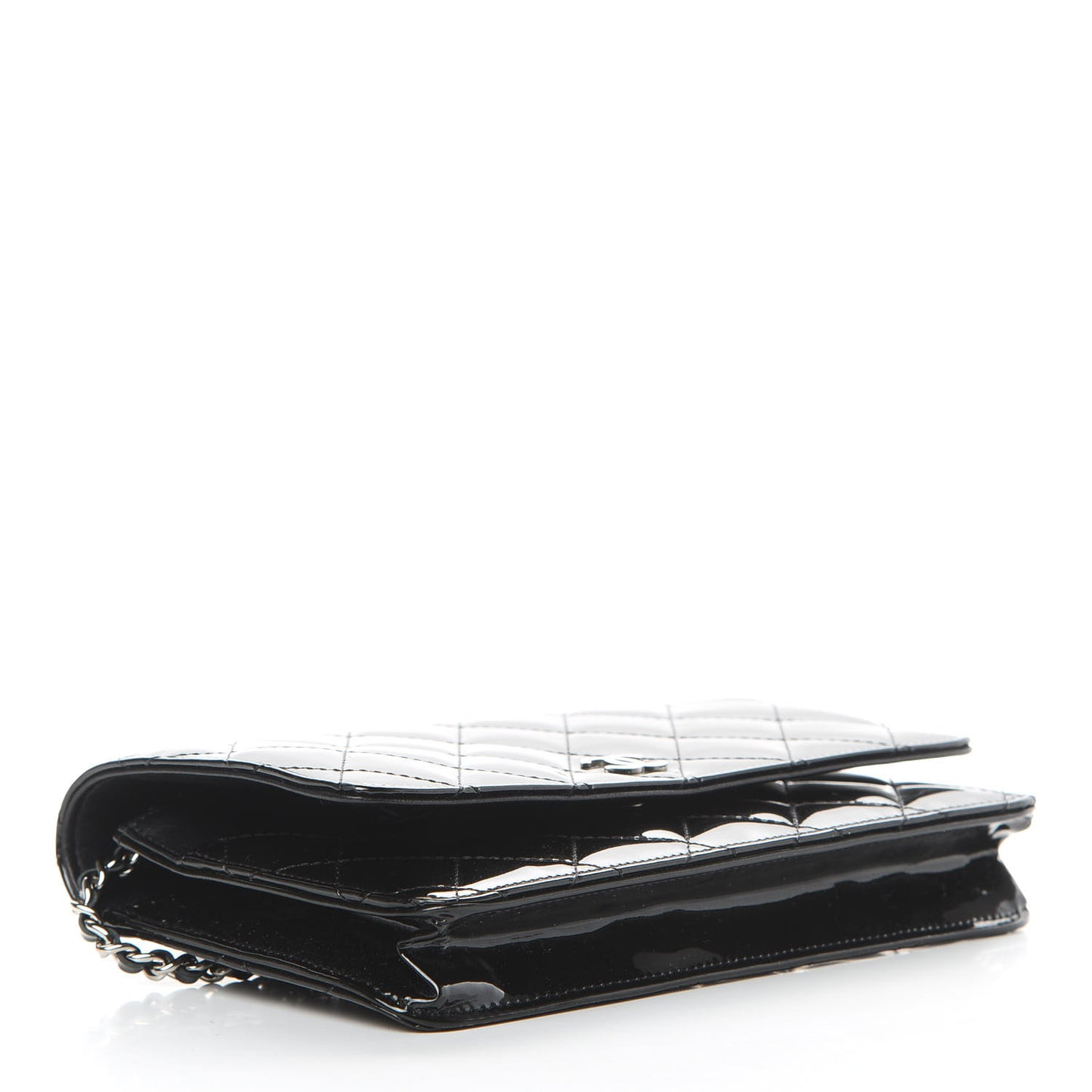 Patent Quilted Wallet On Chain WOC Black