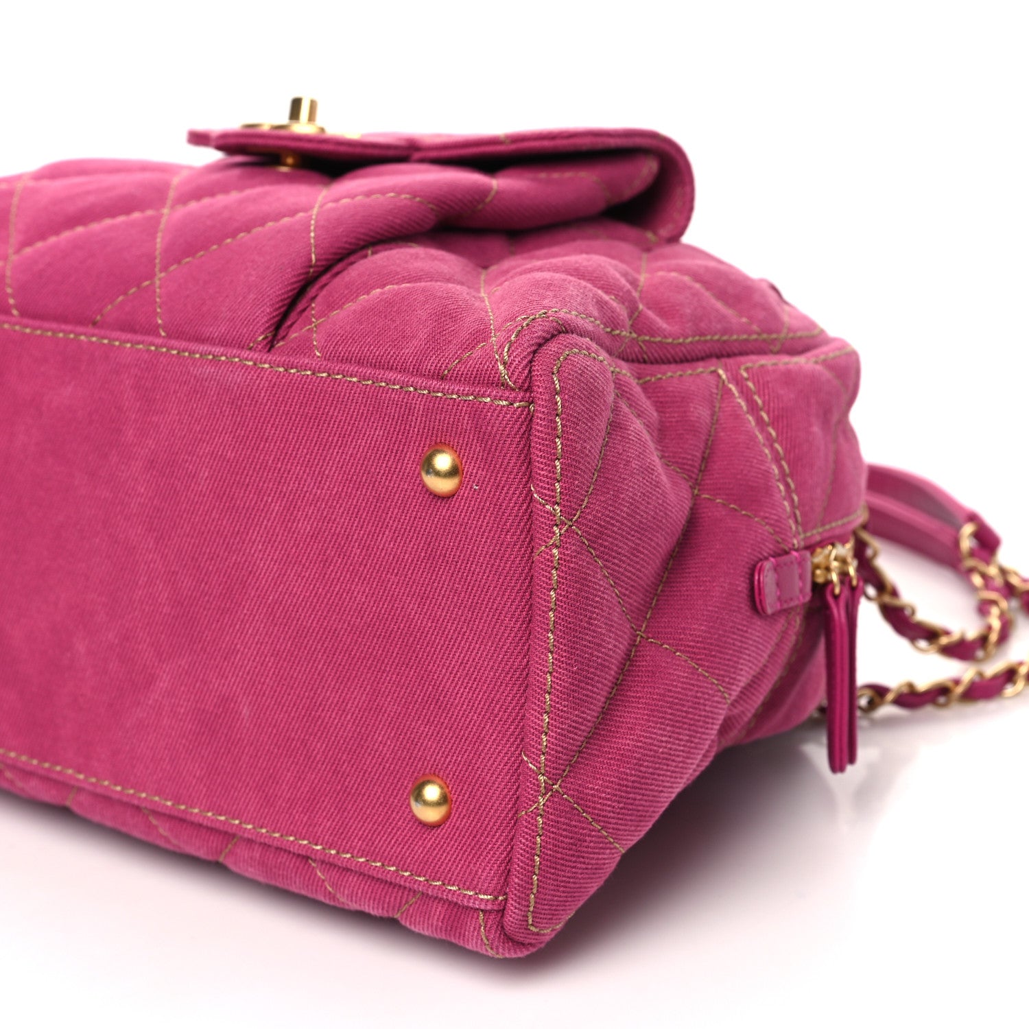 Chanel Washed Denim Quilted Bowling Bag Fuchsia 10 of 10