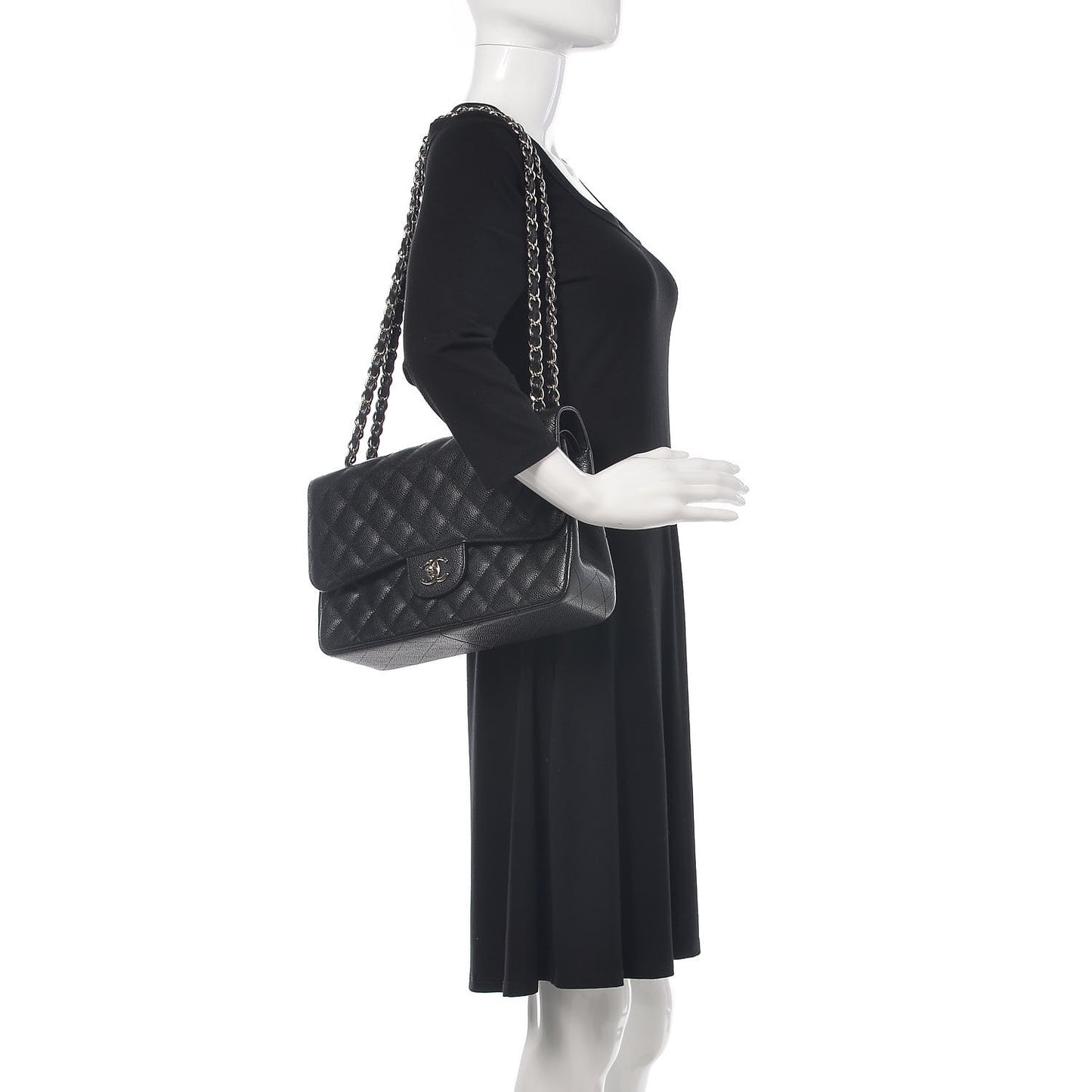 Caviar Quilted Jumbo Double Flap Black
