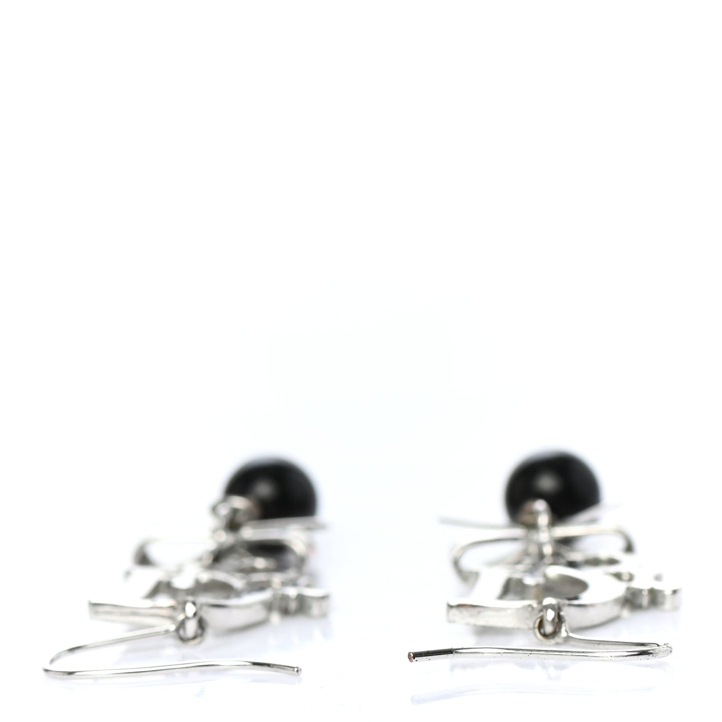 Crystal Logo Bow Drop Earrings Black