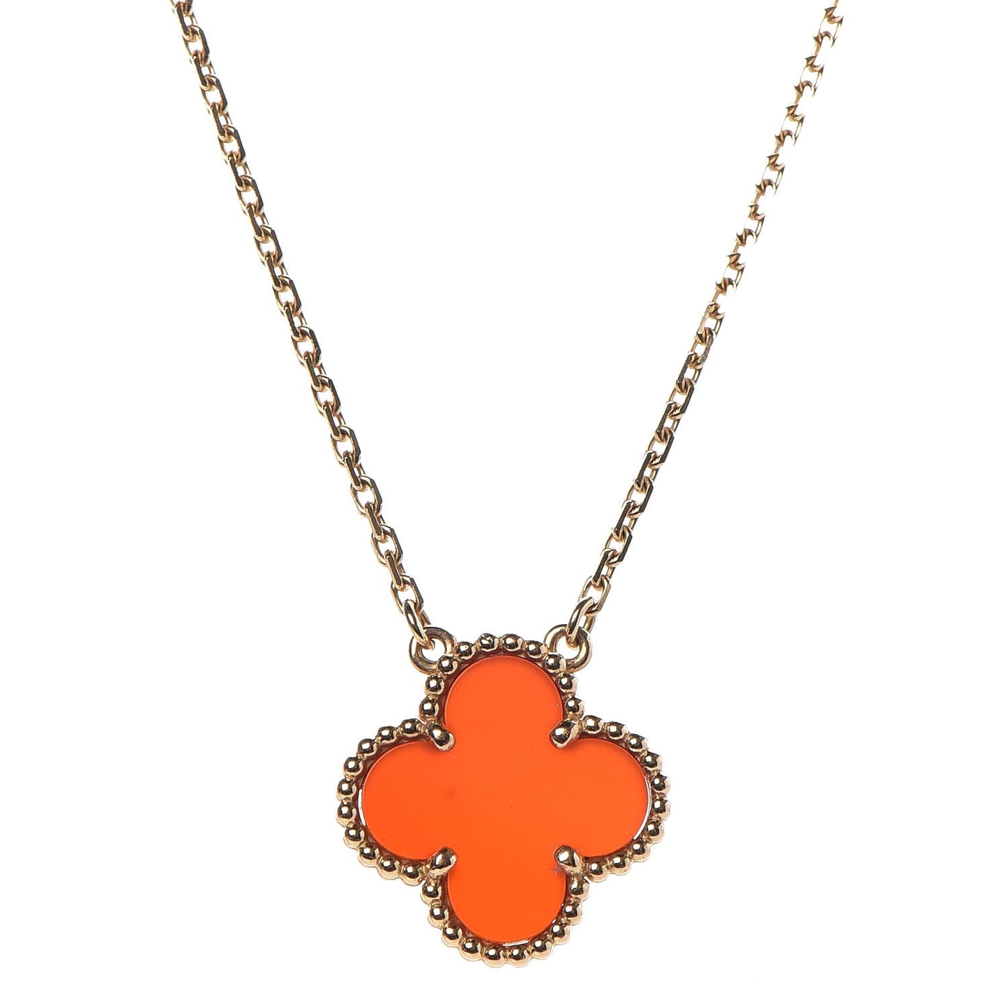 18K Yellow Gold Carnelian Vintage Alhambra Pendant Necklace