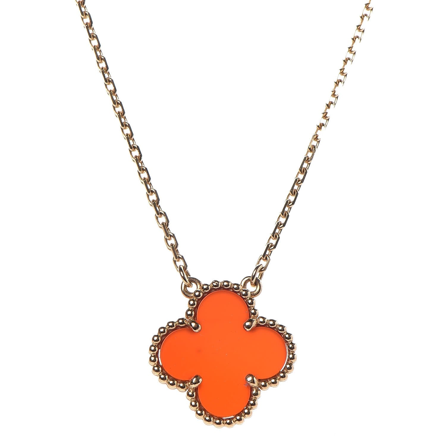 Van Cleef & Arpels 18K Yellow Gold Carnelian Vintage Alhambra Pendant Necklace 4 of 8