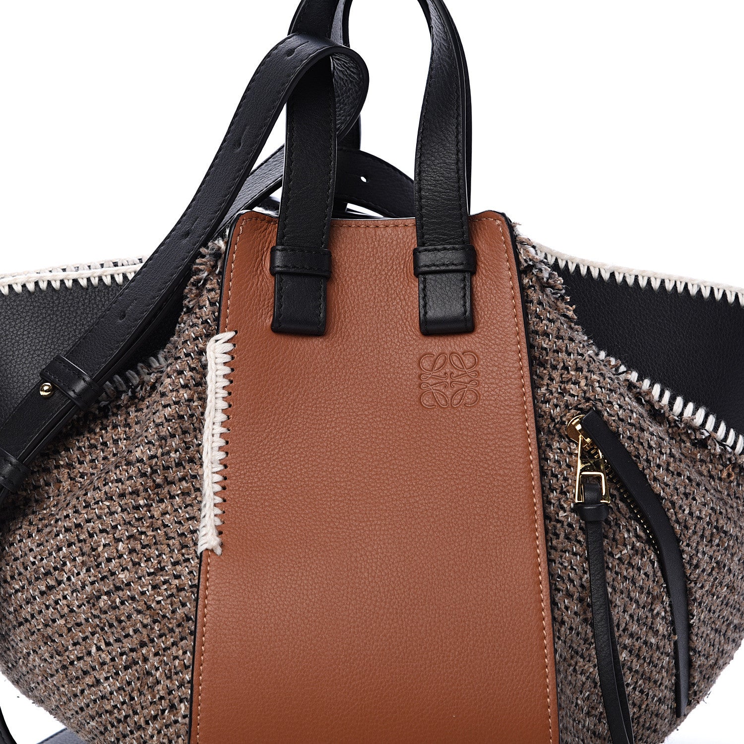 Loewe Calfskin Tweed Medium Hammock Shoulder Bag Tan Black 7 of 12