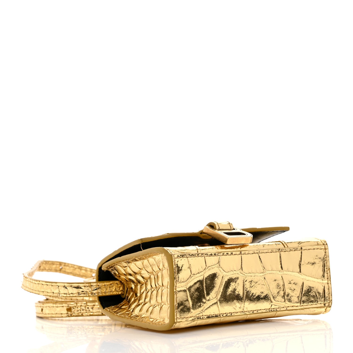 Balenciaga Metallic Calfskin Crocodile Embossed Hourglass Top Handle Bag Mini Gold 4 of 13