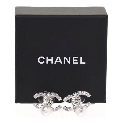 Chanel Crystal Baguette Pearl CC Drop Earrings Silver 5 of 5