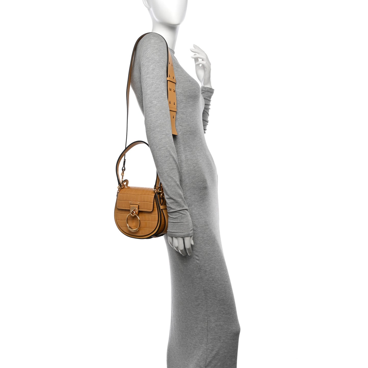 Calfskin Crocodile Embossed Small Tess Bag Honey Gold