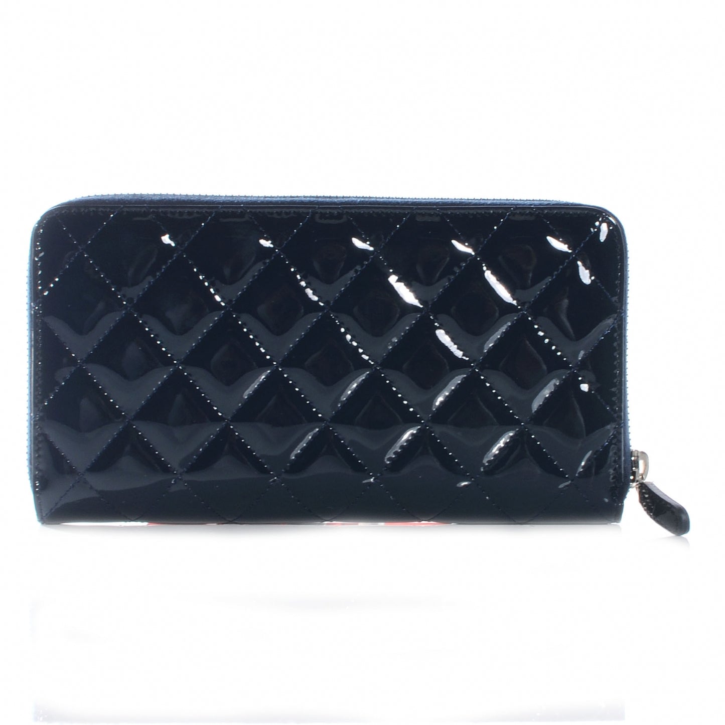 Patent Quilted Zip Around Wallet Navy Blue