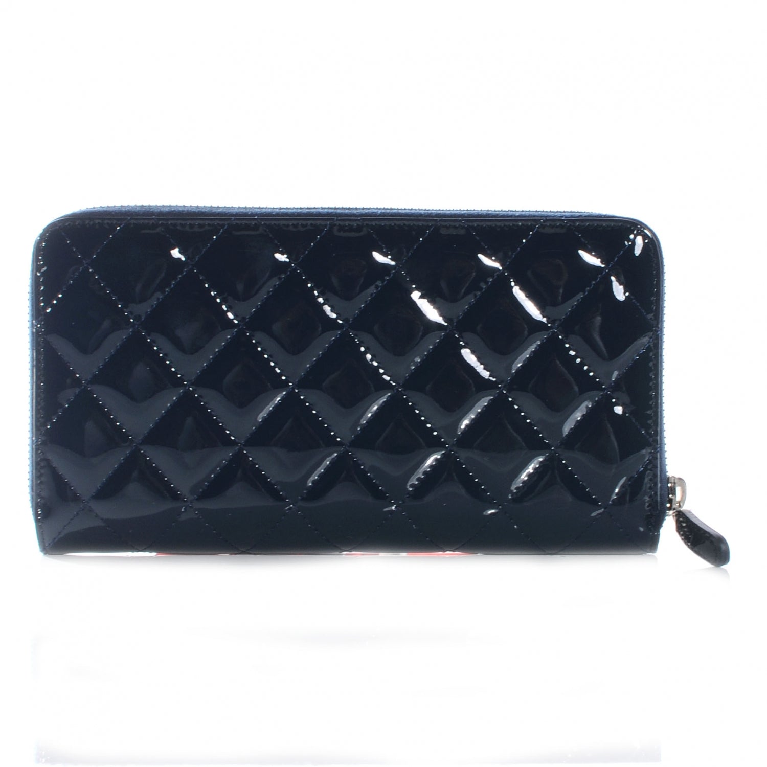 Chanel Patent Quilted Zip Around Wallet Navy Blue 4 of 9