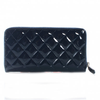 Chanel Patent Quilted Zip Around Wallet Navy Blue 4 of 9