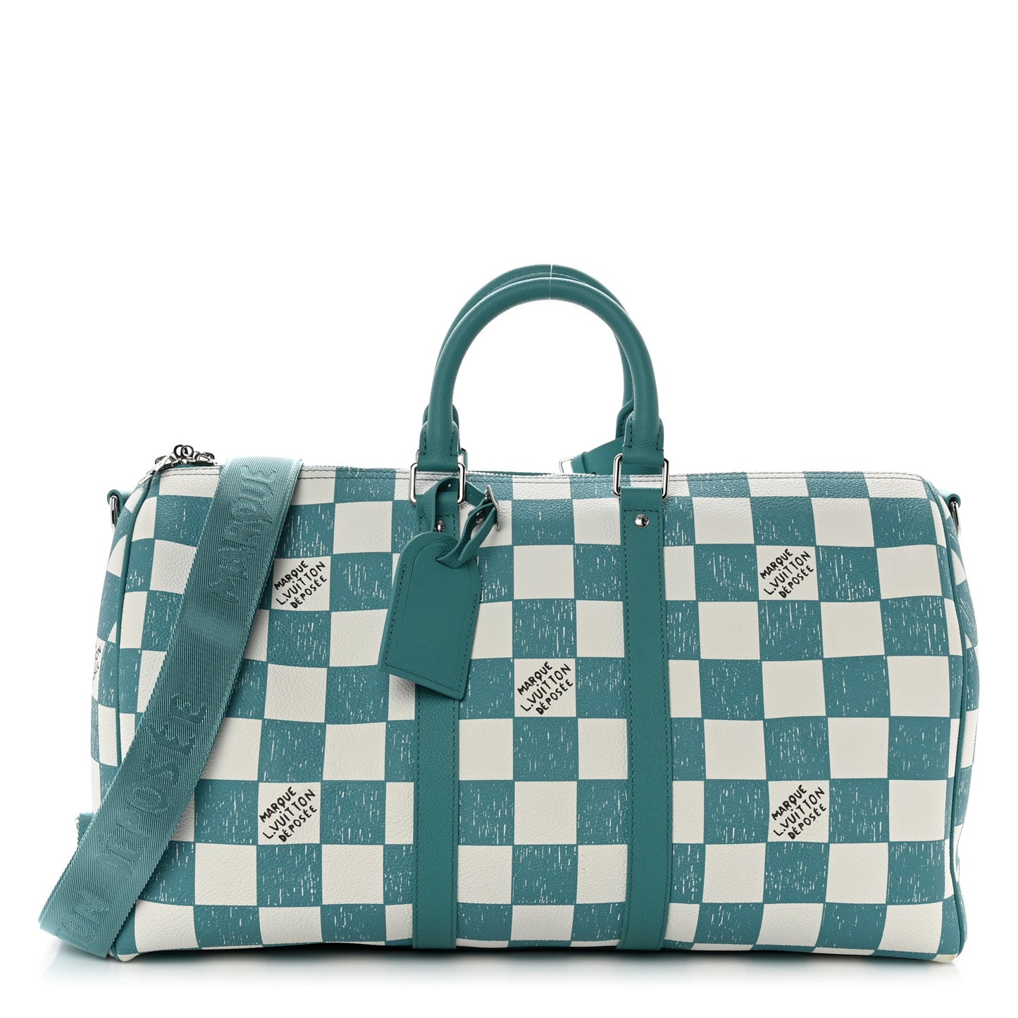 Calfskin Damier Keepall Bandouliere 45 Teal