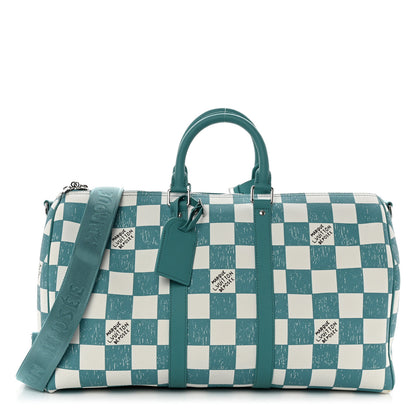 Louis Vuitton Calfskin Damier Keepall Bandouliere 45 Teal 1 of 9