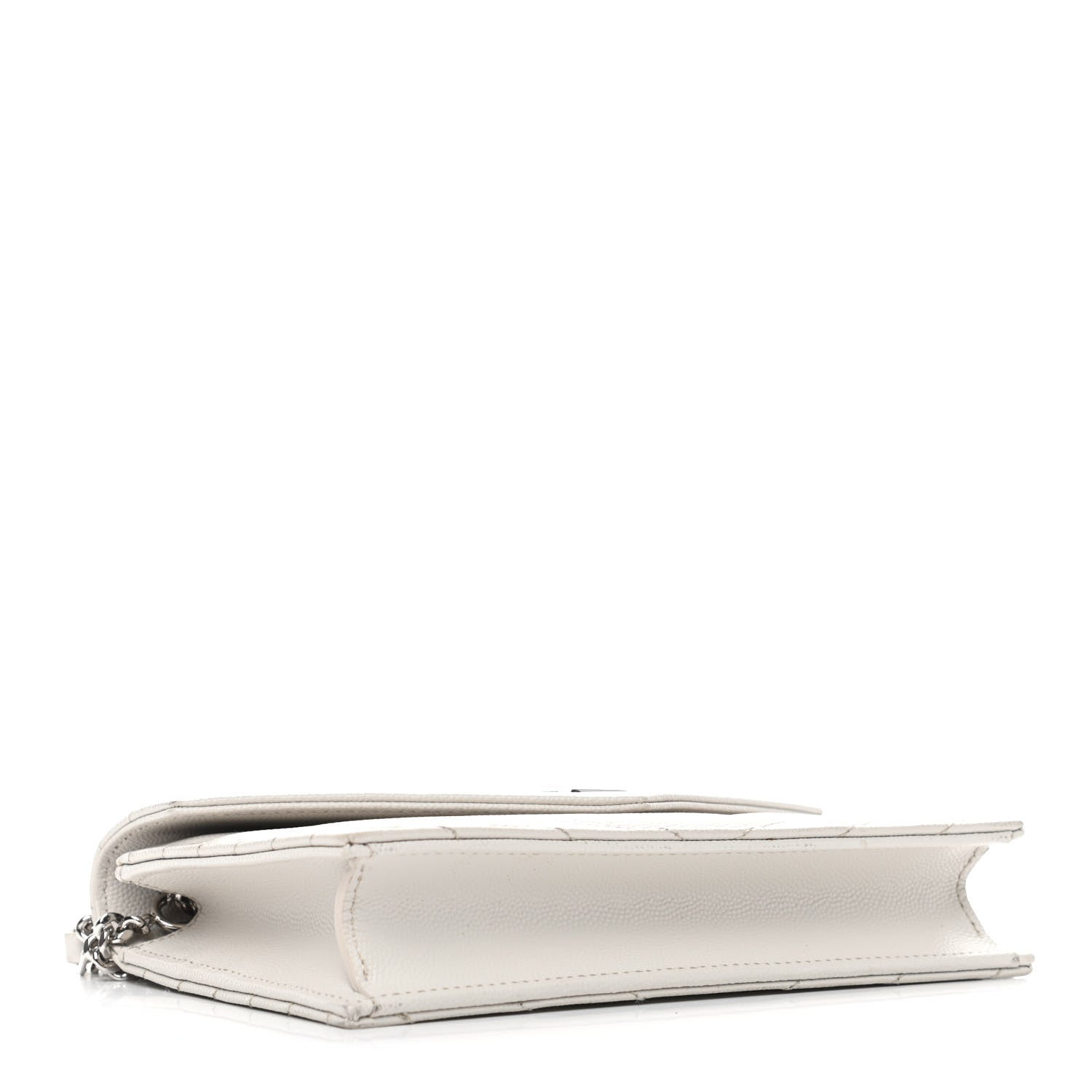 Saint Laurent Grain De Poudre Matelasse Chevron Monogram Envelope Chain Wallet Optical White 3 of 7