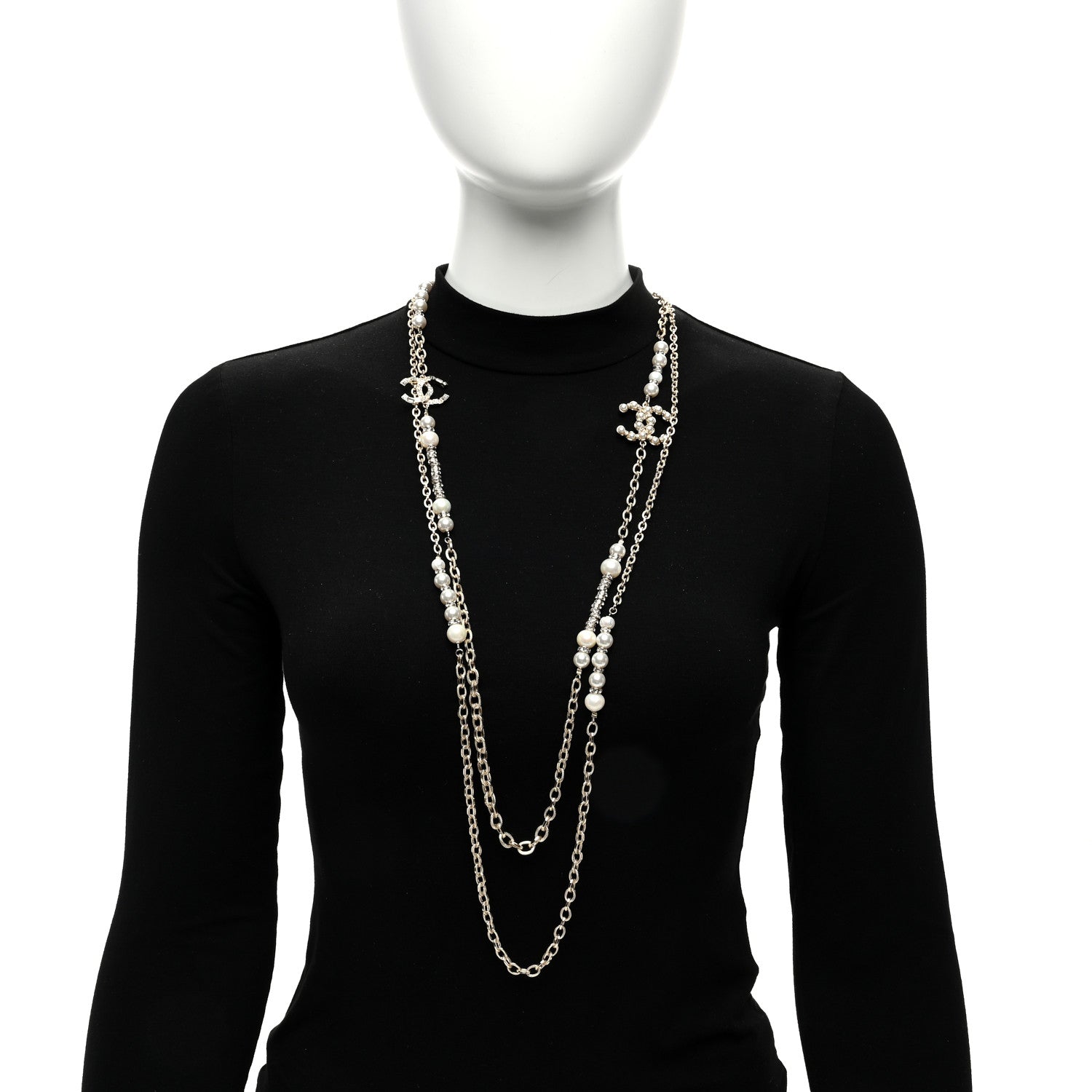 Chanel Pearl Crystal CC Long Necklace Gold 4 of 4