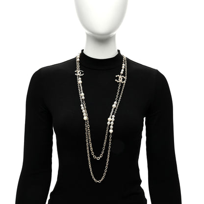 Chanel Pearl Crystal CC Long Necklace Gold 4 of 4