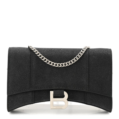 Balenciaga Sparkling Fabric XS Hourglass Wallet On Chain Black 1 of 12
