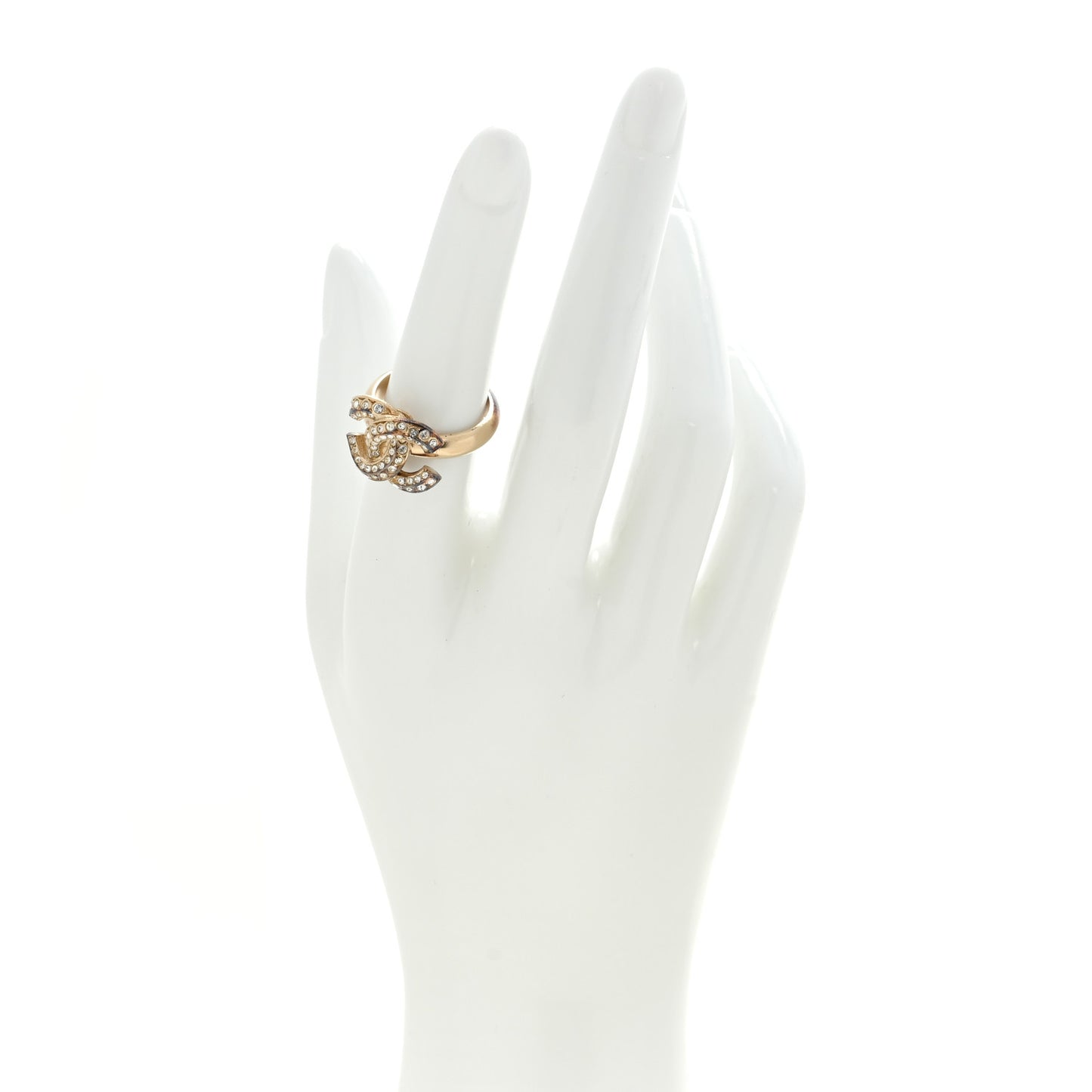 Crystal Double CC Ring 48 4.5 Light Gold