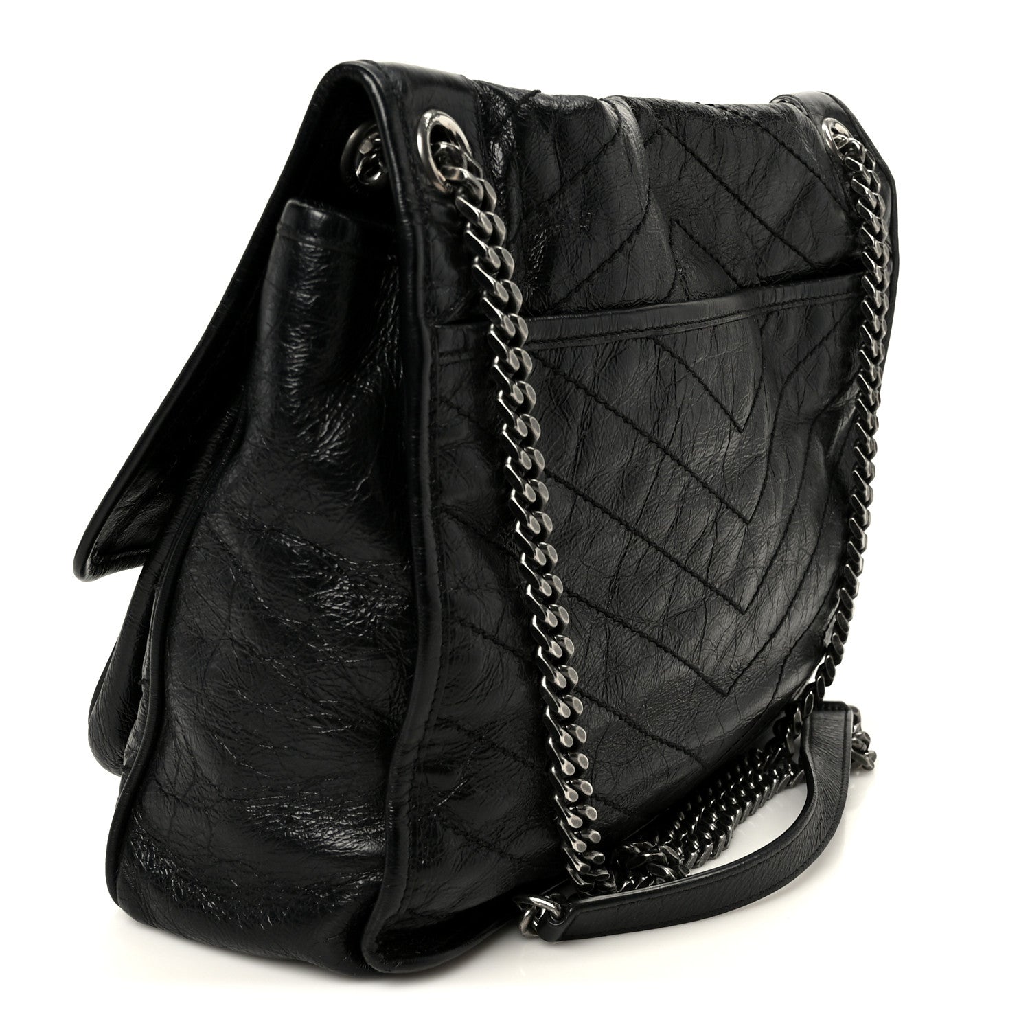 Saint Laurent Crinkled Calfskin Matelasse Monogram Large Niki Chain Satchel Black 3 of 11