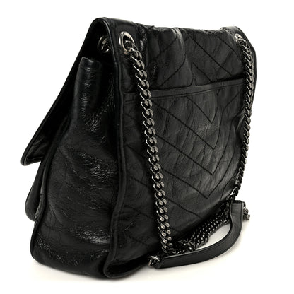 Saint Laurent Crinkled Calfskin Matelasse Monogram Large Niki Chain Satchel Black 3 of 11