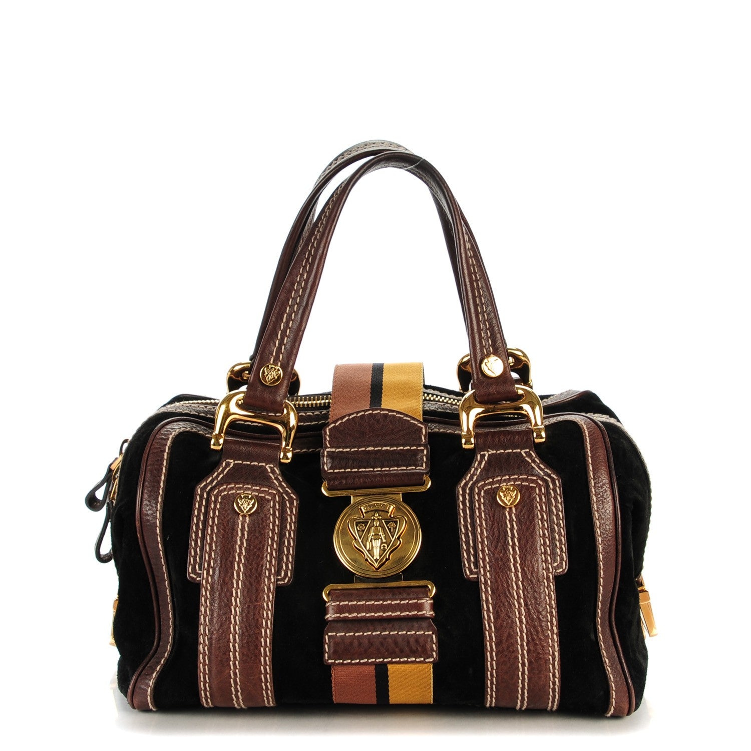 Gucci Suede Leather Medium Aviatrix Boston Black Brown 1 of 7