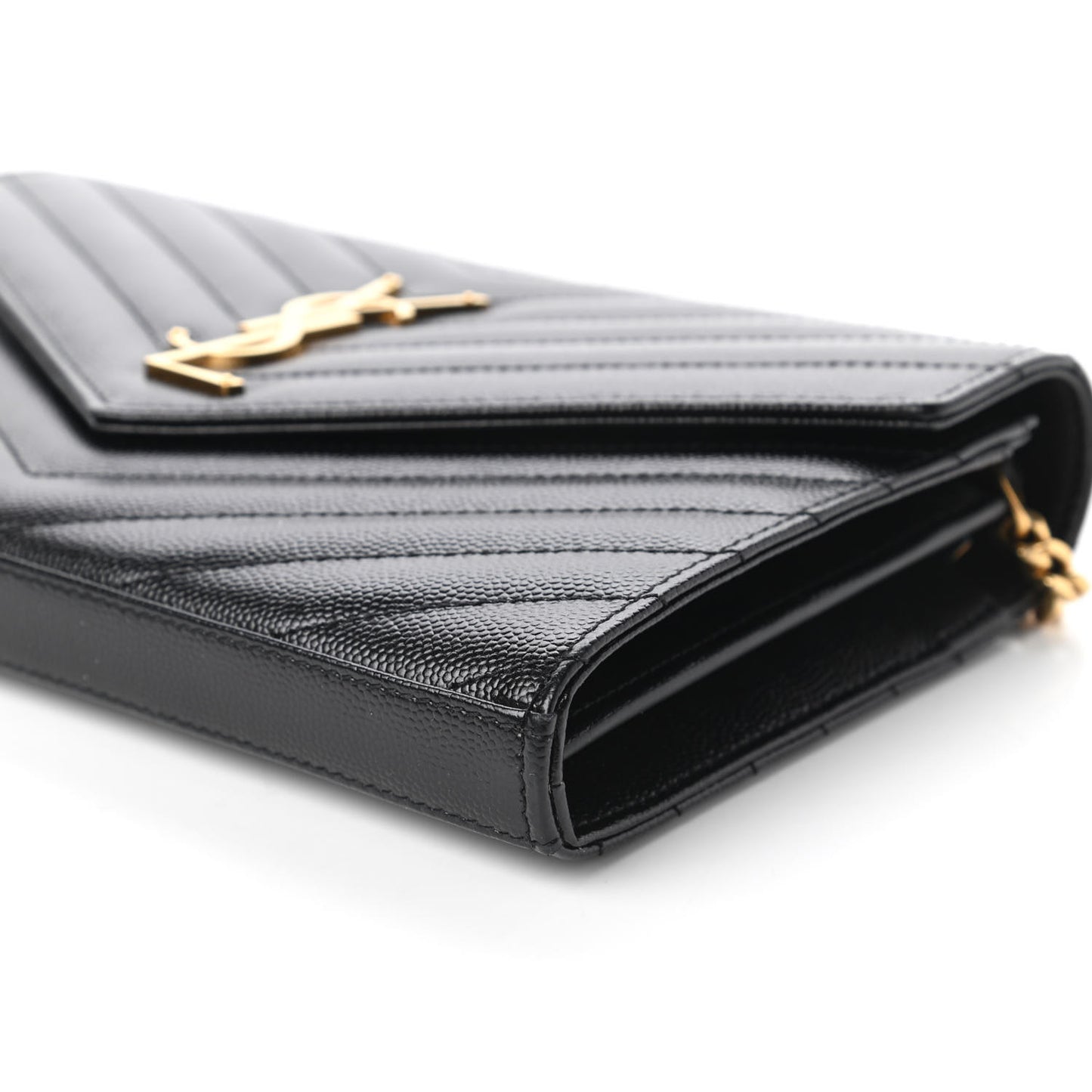 Grain De Poudre Matelasse Chevron Monogram Chain Wallet Black
