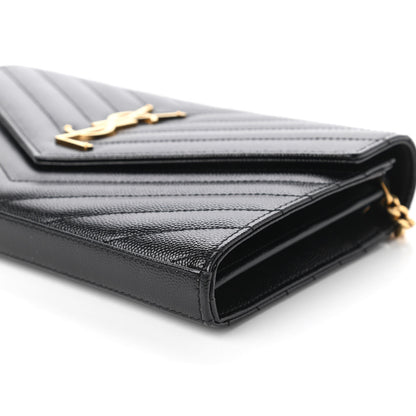 Saint Laurent Grain De Poudre Matelasse Chevron Monogram Chain Wallet Black 7 of 11