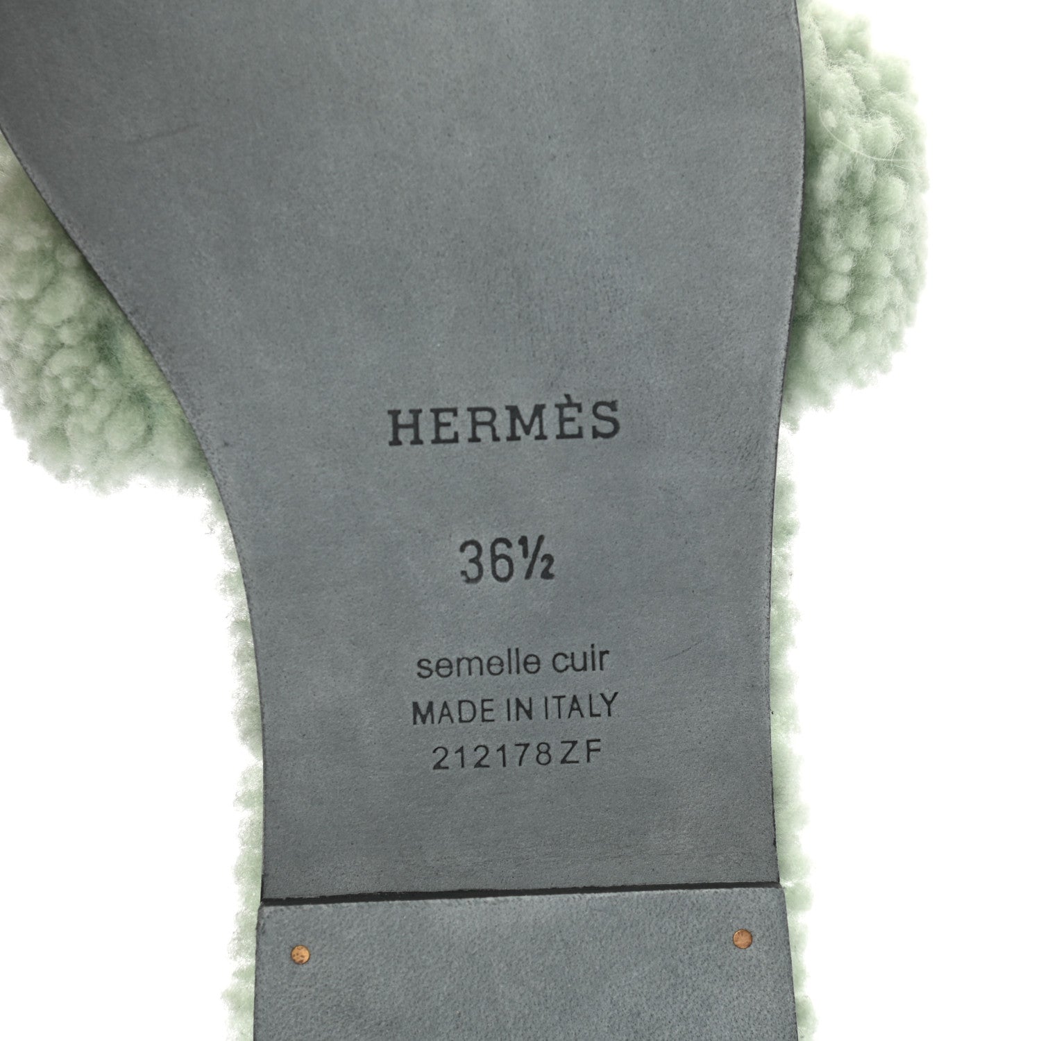 Hermes Woolskin Oran Sandals 36.5 Vert D’Eau 6 of 7