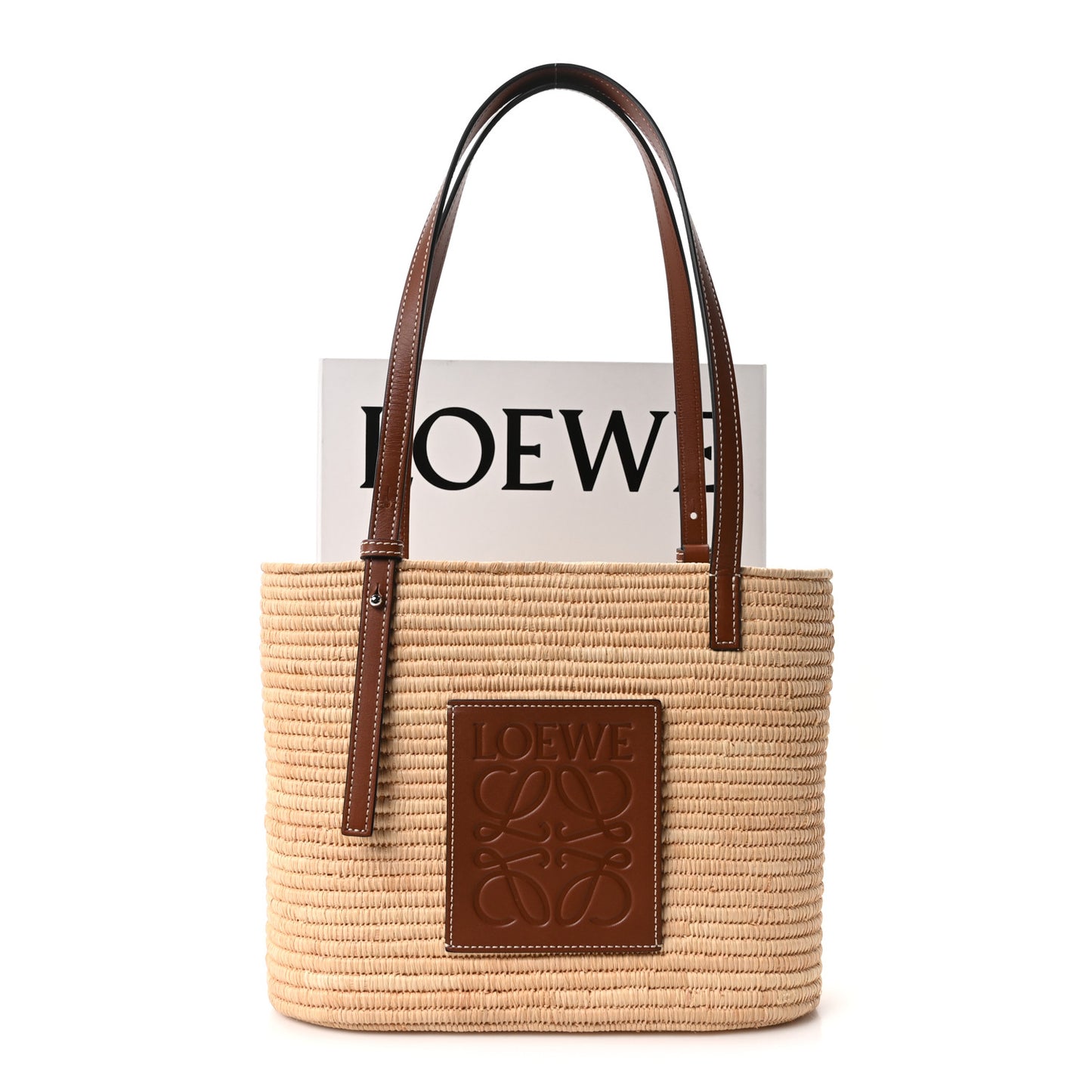 Raffia Small Square Basket Tote Bag Natural Pecan