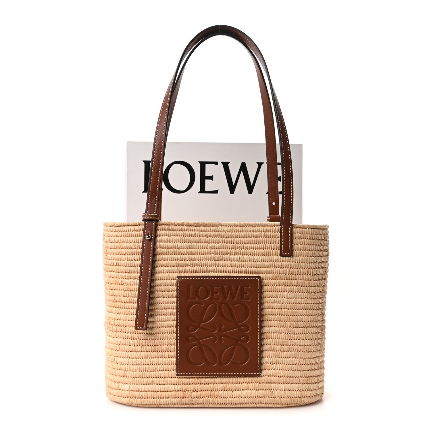 Loewe Raffia Small Square Basket Tote Bag Natural Pecan 9 of 9