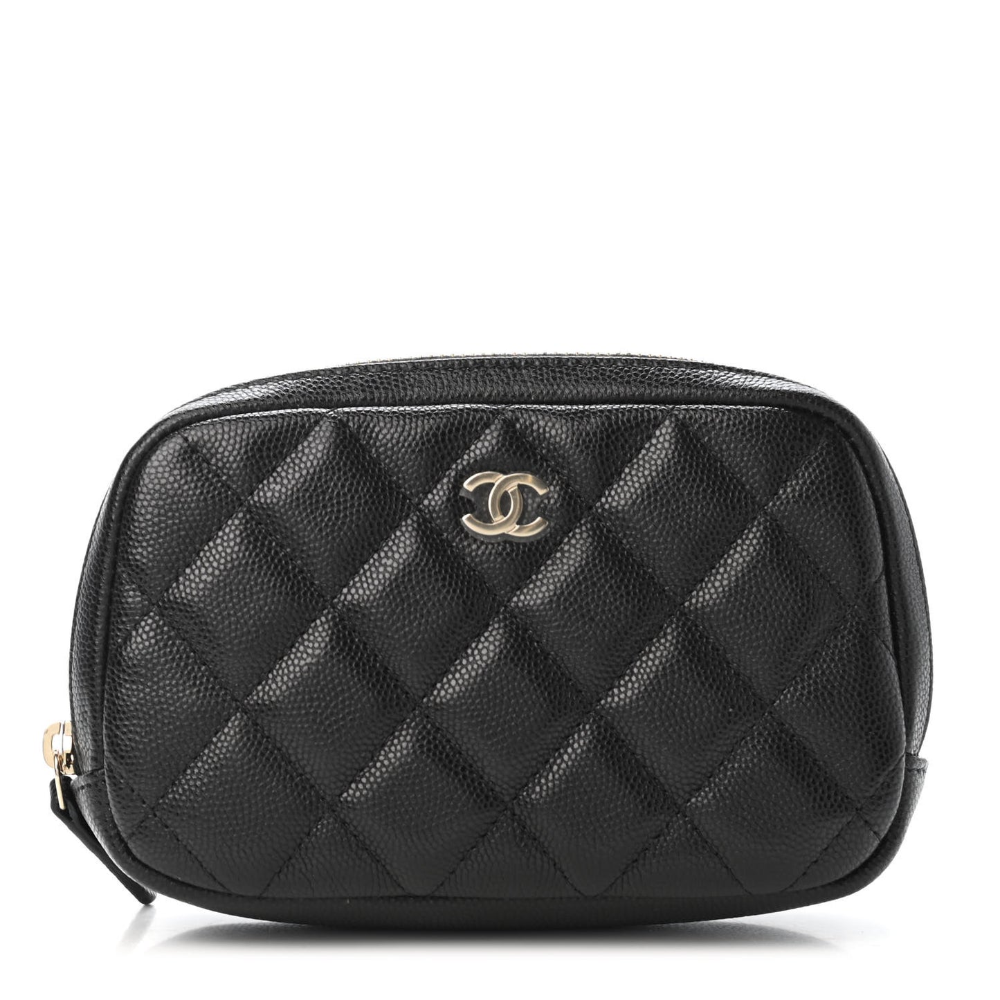 Caviar Quilted Small Curvy Pouch Cosmetic Case Black