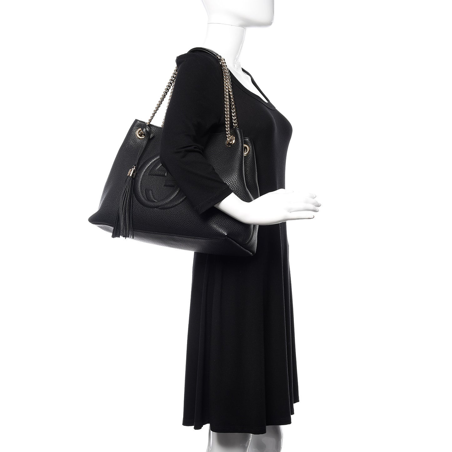 Pebbled Calfskin Medium Soho Chain Shoulder Bag Black