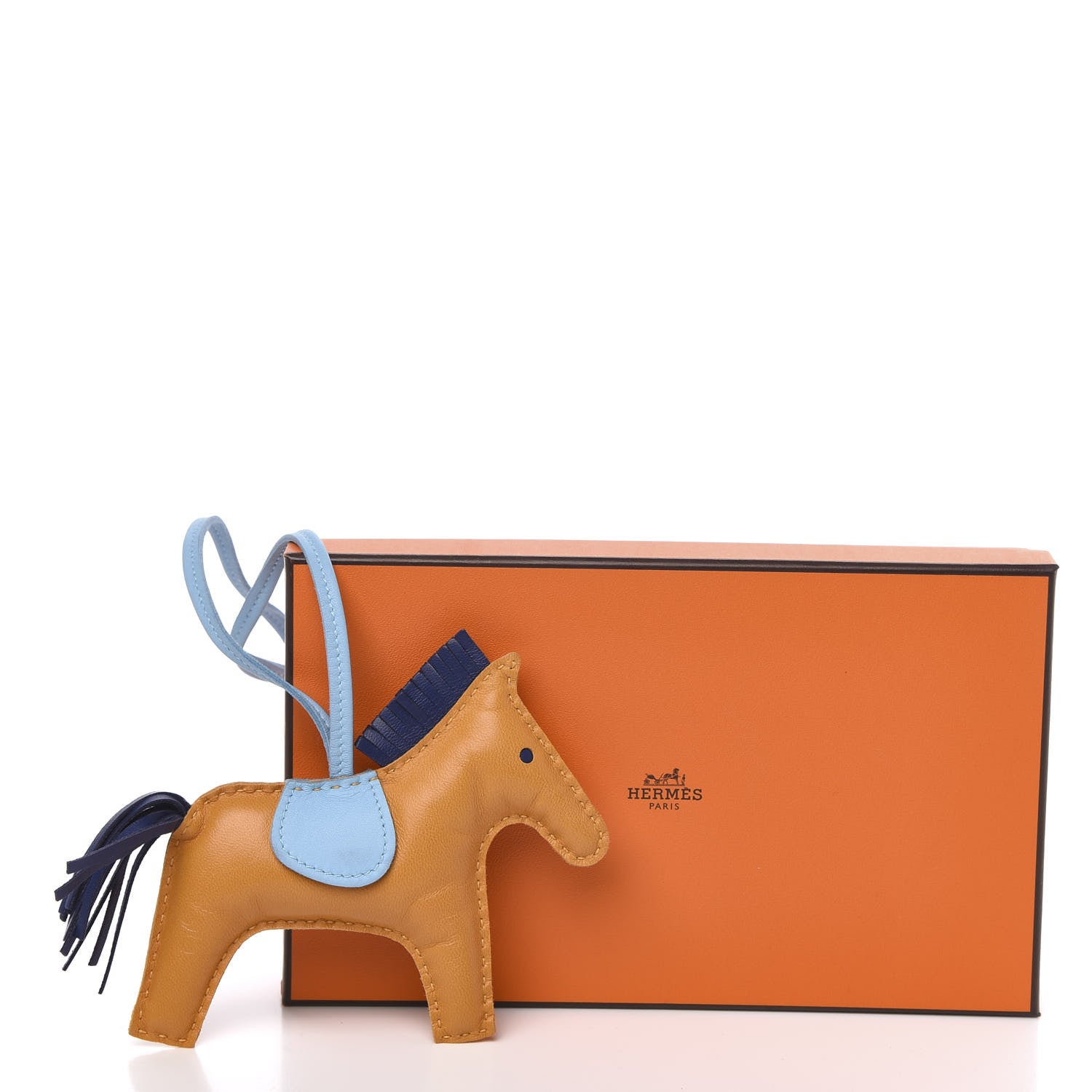 Hermes Milo Lambskin Grigri Rodeo Horse Bag Charm MM Naturel Bouton D'Or Celeste Bleu Saphir 5 of 5