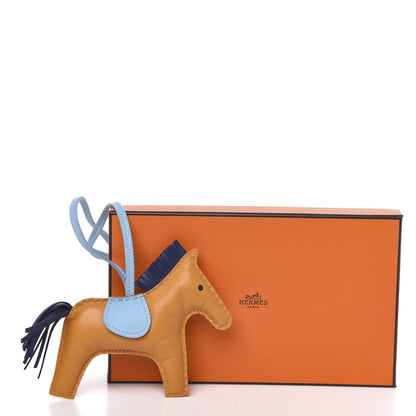 Hermes Milo Lambskin Grigri Rodeo Horse Bag Charm MM Naturel Bouton D'Or Celeste Bleu Saphir 5 of 5