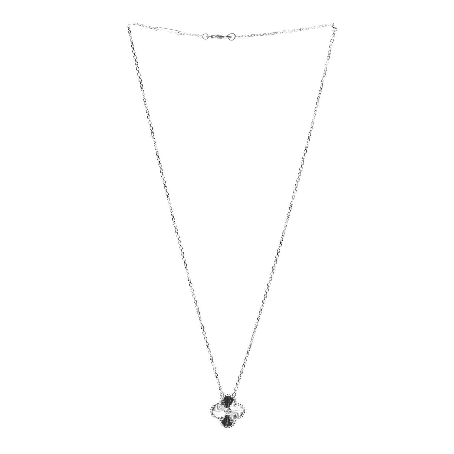 Van Cleef & Arpels 18K White Gold Diamond Guilloche Vintage Alhambra Pendant Necklace 3 of 8