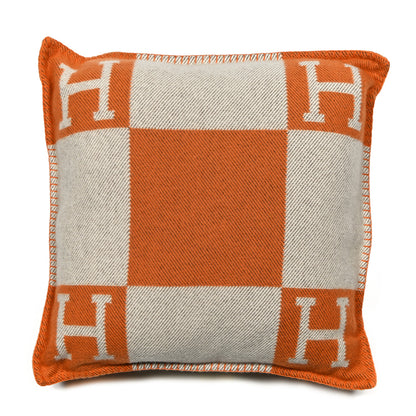 Hermes Wool Cashmere Avalon Pillow GM Ecru Potiron 1 of 3