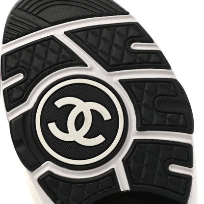 Chanel Mesh Suede Calfskin Grained Calfskin Womens CC Sneakers 40.5 White Black 6 of 9