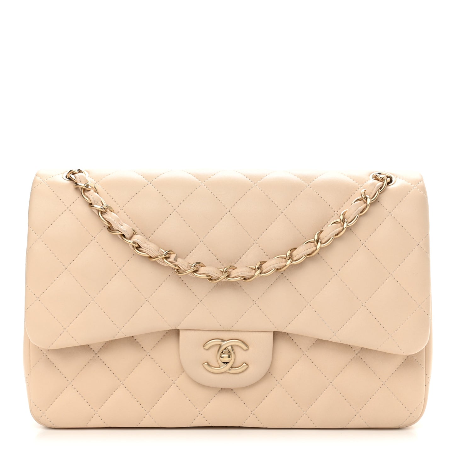 Lambskin Quilted Jumbo Double Flap Beige Clair