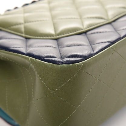 Chanel Lambskin Quilted Tri-Color Jumbo Double Flap Navy Blue Green 9 of 13