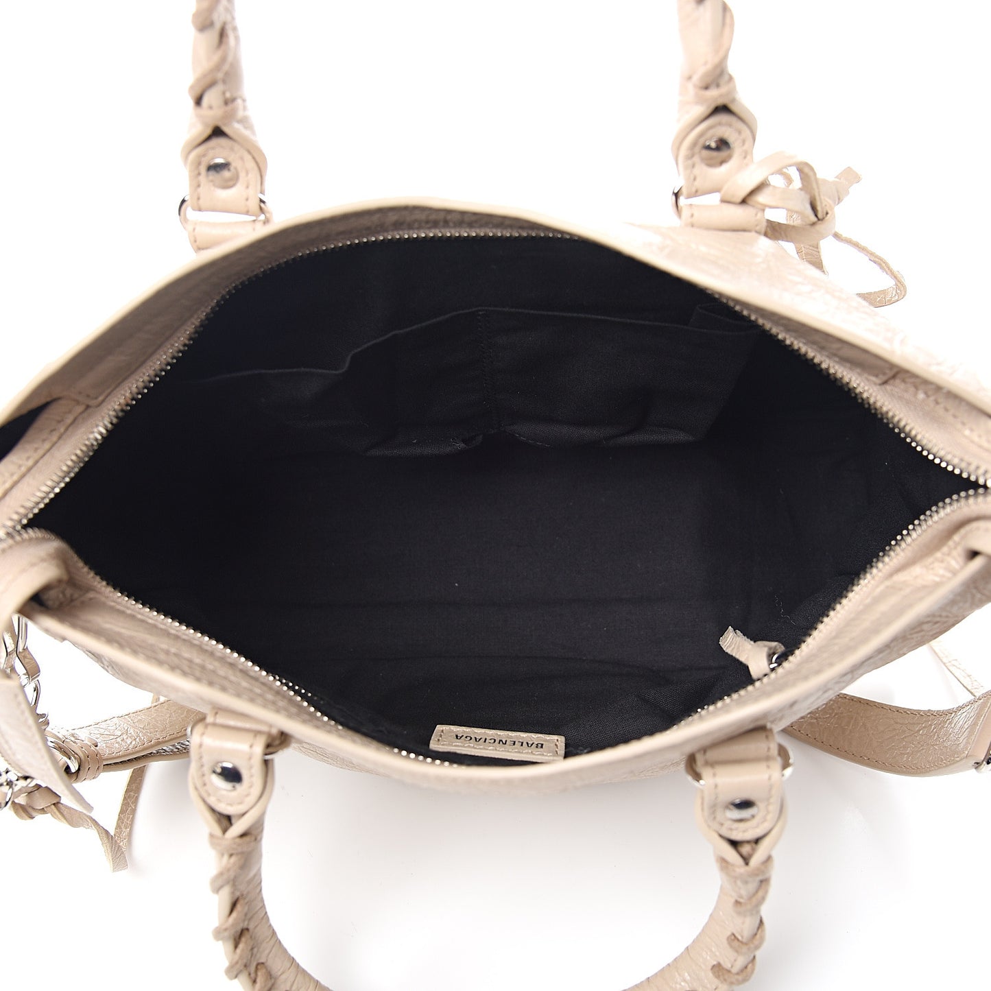 Agneau Classic Silver Hardware S City Logo Strap Light Beige Black
