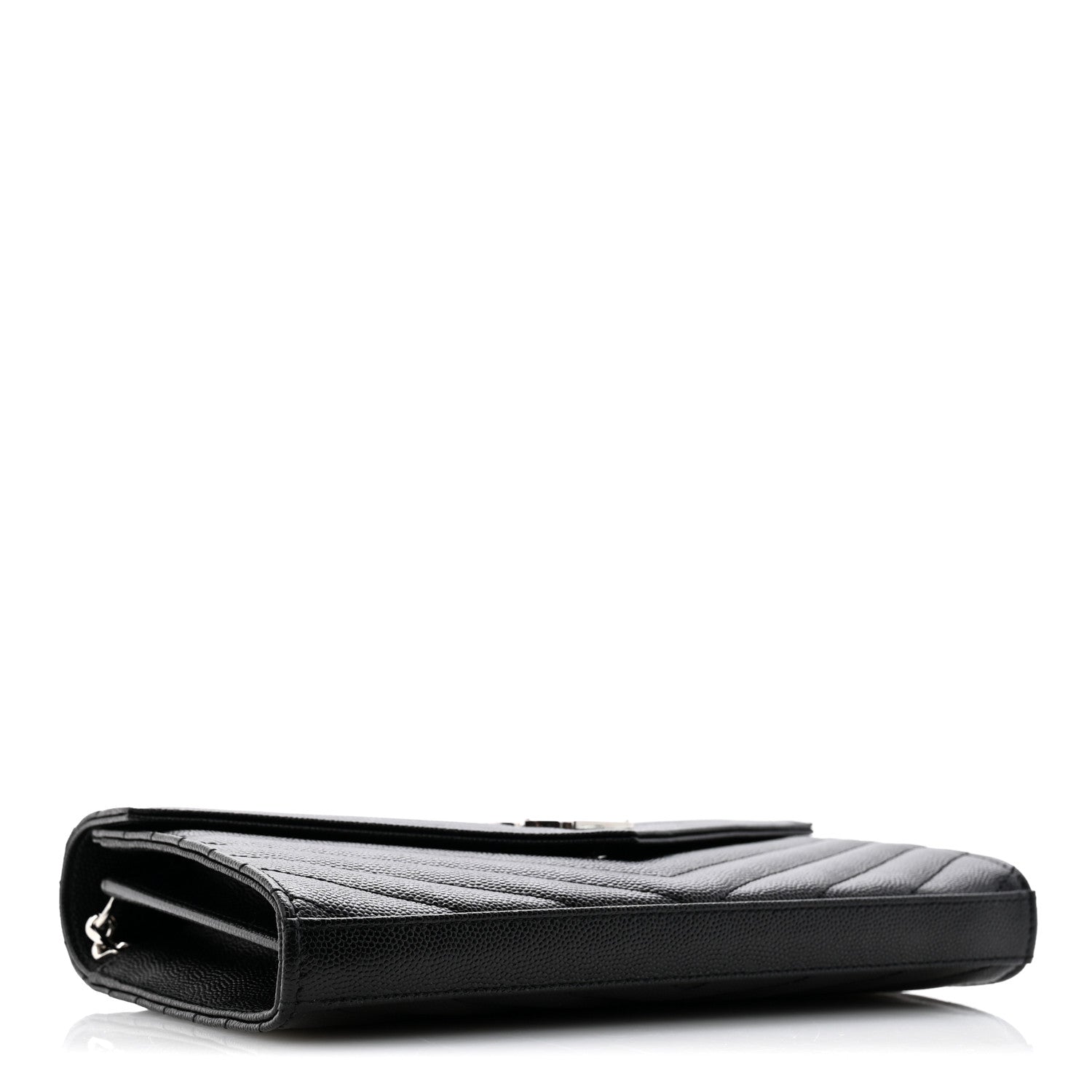 Saint Laurent Grain De Poudre Matelasse Chevron Monogram Chain Wallet Black Black 4 of 12