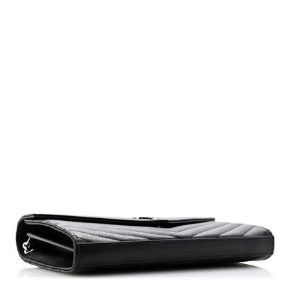 Saint Laurent Grain De Poudre Matelasse Chevron Monogram Chain Wallet Black Black 4 of 12