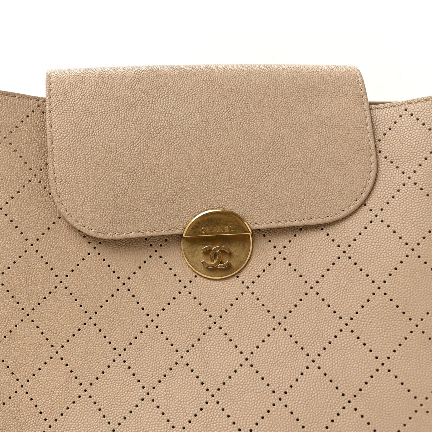 Grained Calfskin Perforated Small Flap Hobo Beige