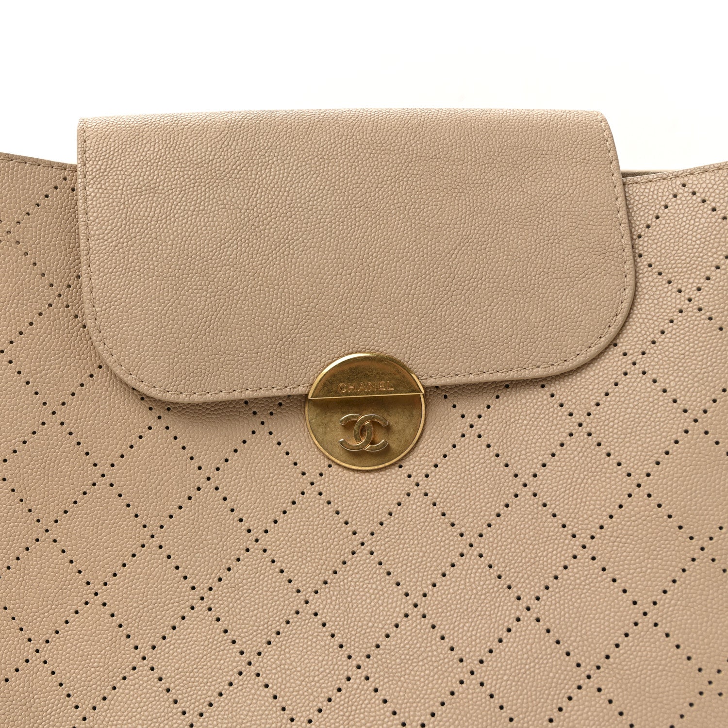 Chanel Grained Calfskin Perforated Small Flap Hobo Beige 8 of 10