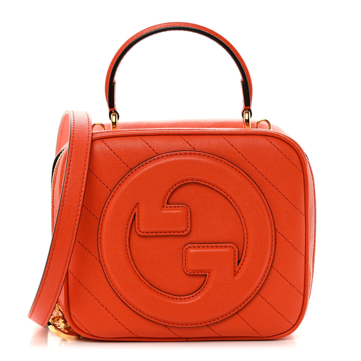 Sakai Be Green Calfskin Diagonal Stitched Small Blondie Shoulder Bag Orange