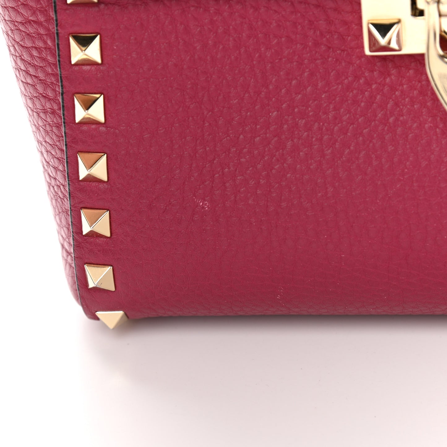 Pebbled Calfskin Rockstud Flip Lock Flap Messenger Raspberry
