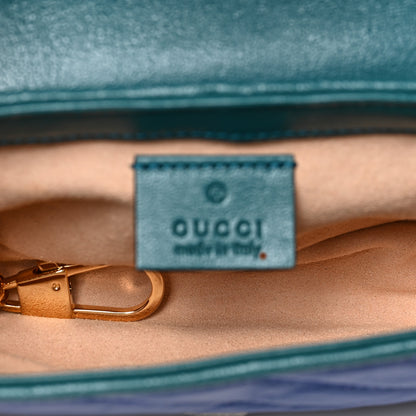 Gucci Azalea Calfskin Enamel Matelasse Diagonal Super Mini Torchon GG Marmont Shoulder Bag Imperial Blue Pavone 5 of 8