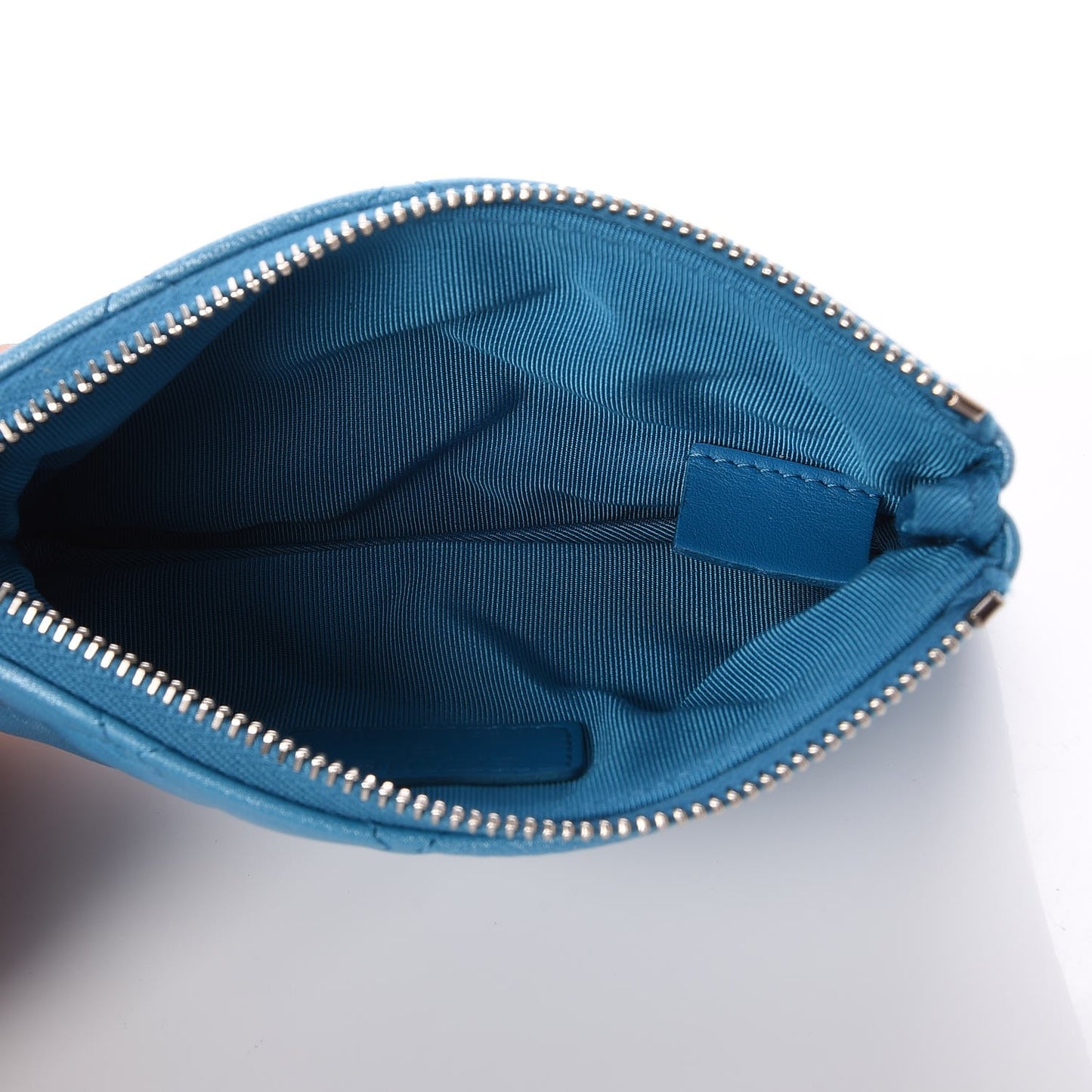 Metallic Lambskin Small Cosmetic Case Turquoise